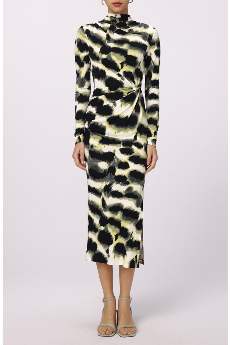 Sonja Print Long Sleeve Midi Dress, Main, color, WILD THING SHADOW GREEN LG