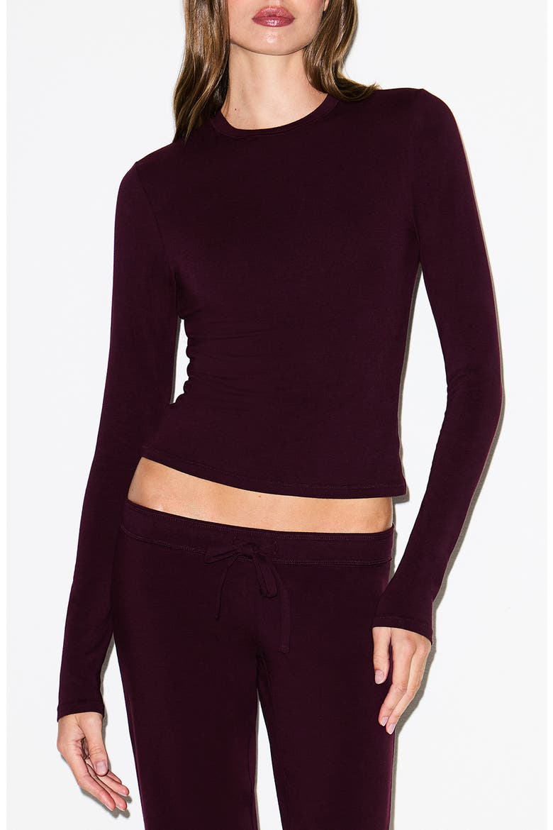 Stretch Cotton Jersey Long Sleeve T-Shirt, Main, color, CURRANT