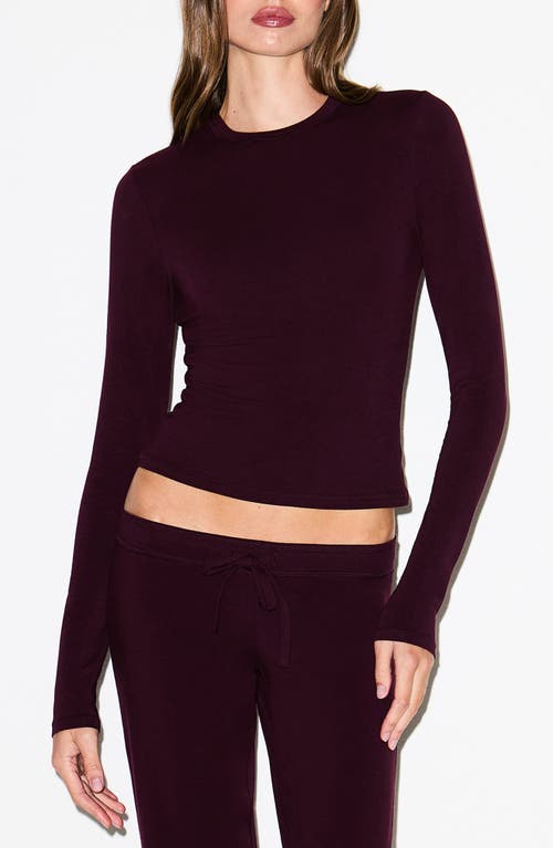 Skims Stretch Cotton Jersey Long Sleeve T-shirt In Burgundy