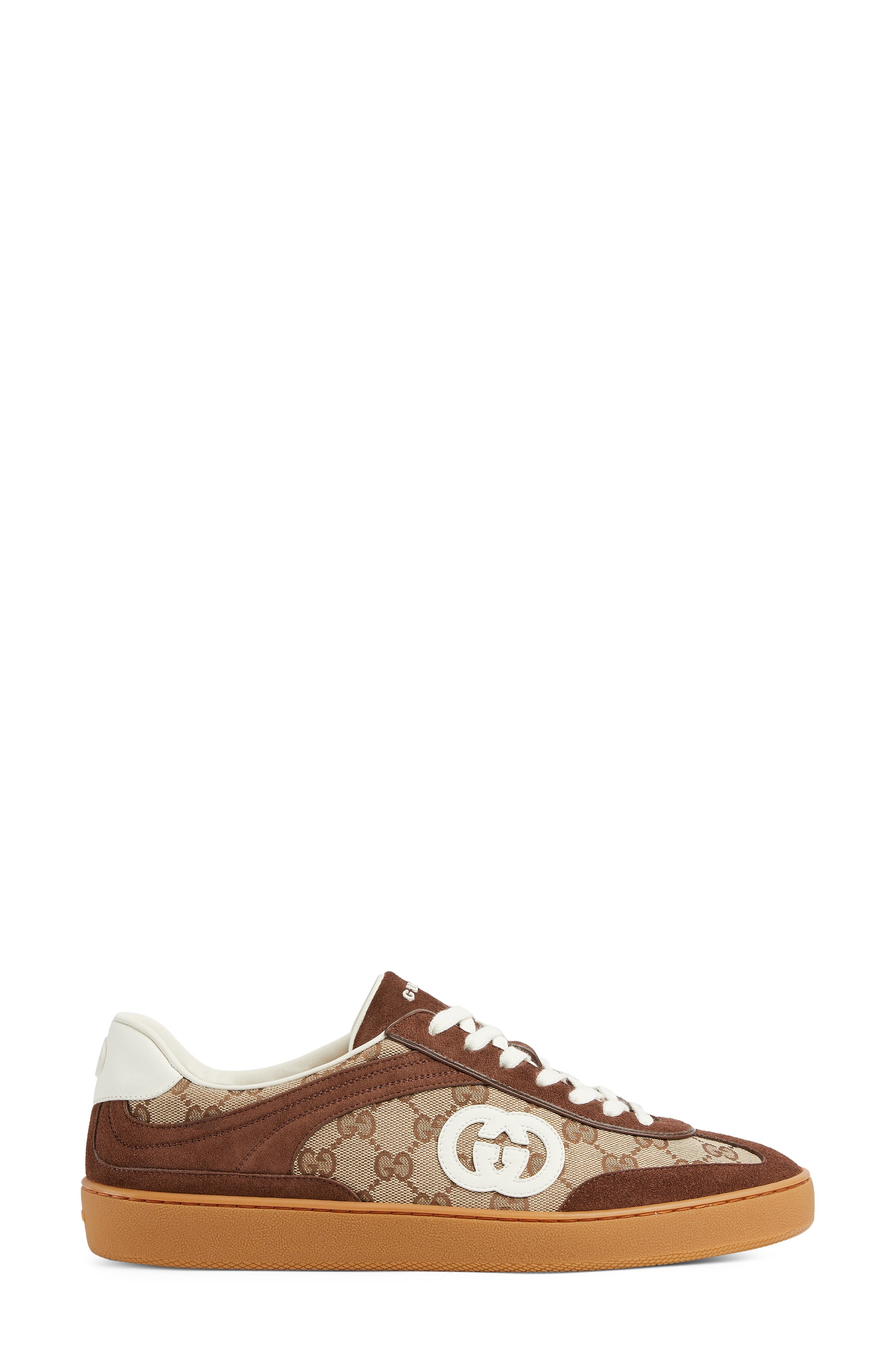 Gucci G74 Logo Canvas & Suede Sneaker, Alternate, color, Mahogany