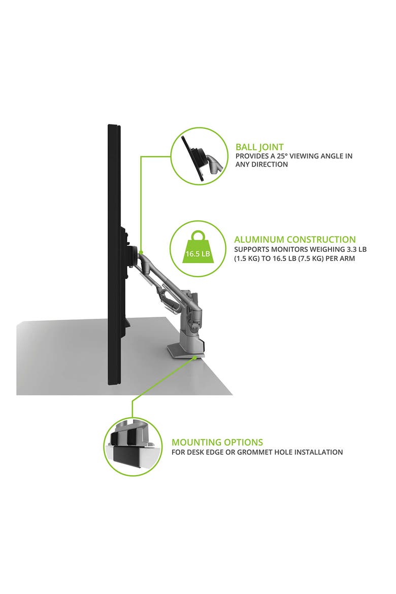 DMS2000 Dual-Monitor Desktop Mount for 17" - 32" Displays, Alternate, color, Silver