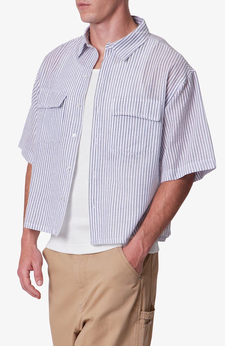 mnml Stripe Crop Boxy Short Sleeve Button-Up Shirt, Alternate, color, Blue