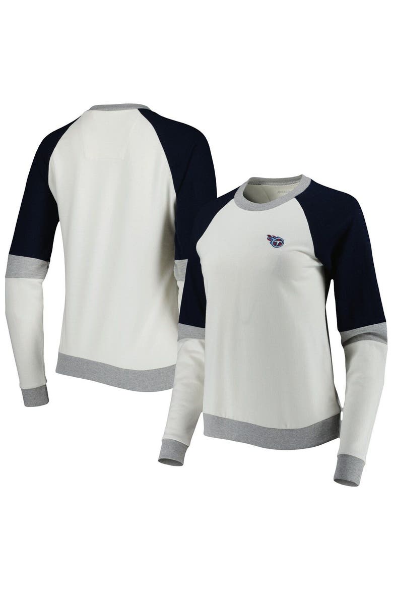 Women's Antigua Cream/Navy Tennessee Titans Avenue Raglan Pullover Sweatshirt, Alternate, color, Cream