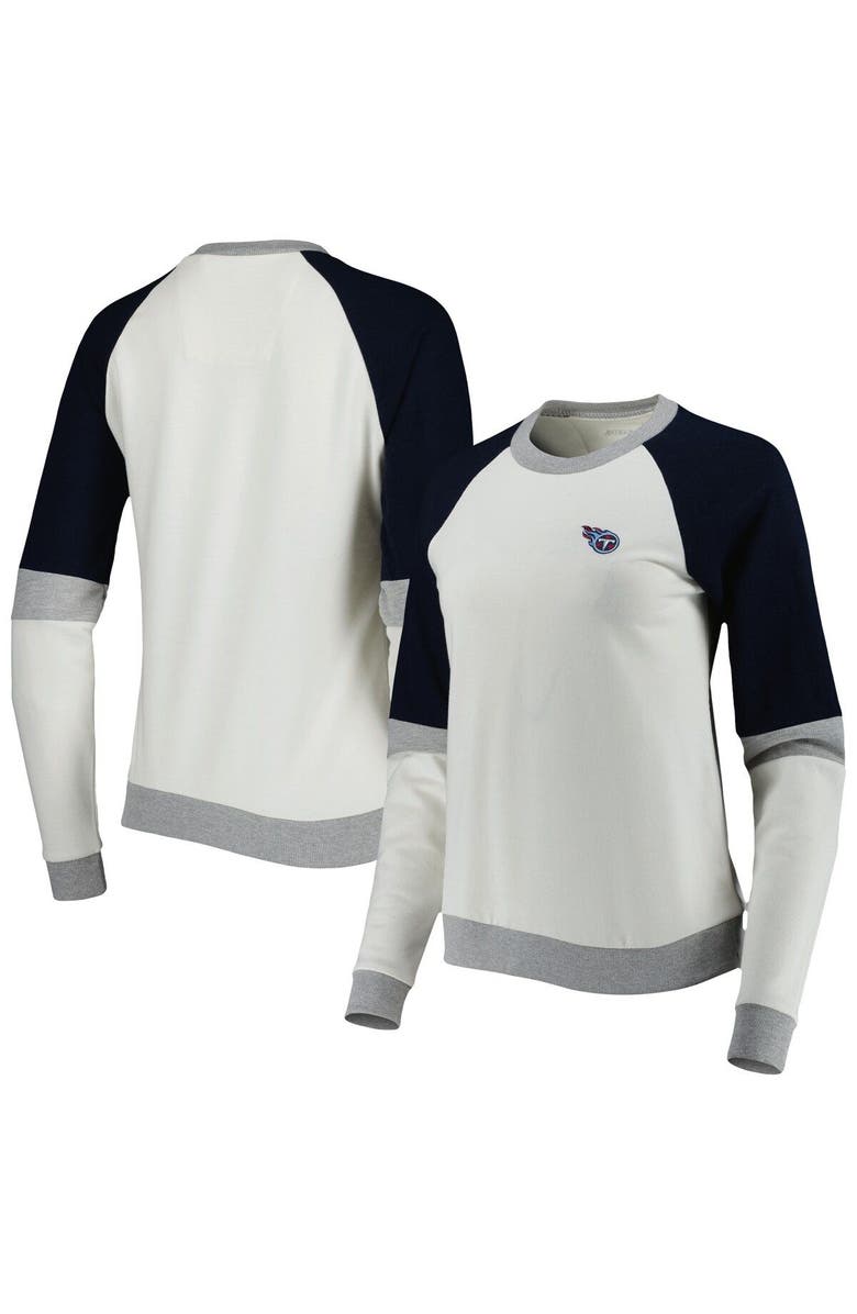 ANTIGUA Women's Antigua Cream/Navy Tennessee Titans Avenue Raglan Pullover Sweatshirt, Alternate, color, 