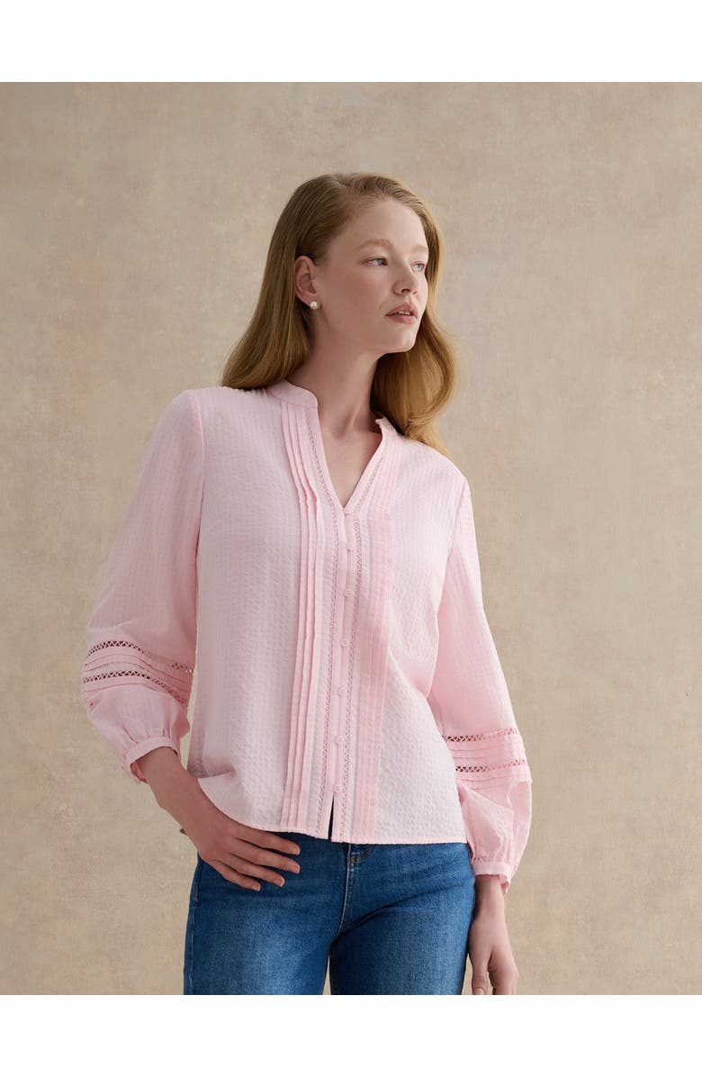 HOBBS LONDON Lucilla Pintuck Mandarin Collar Blouse, Main, color, Blush Pink