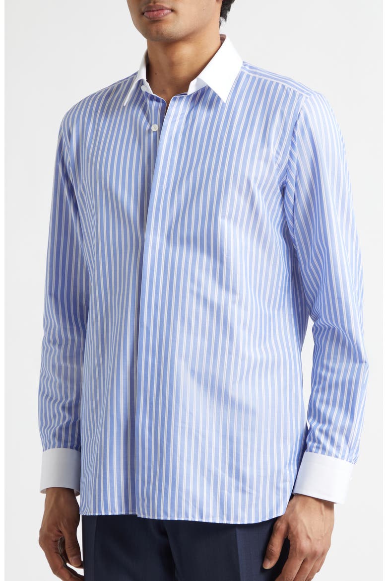 Classic Fit Contrast Collar Stripe Button-Up Shirt, Alternate, color, WHITE/ BLUE