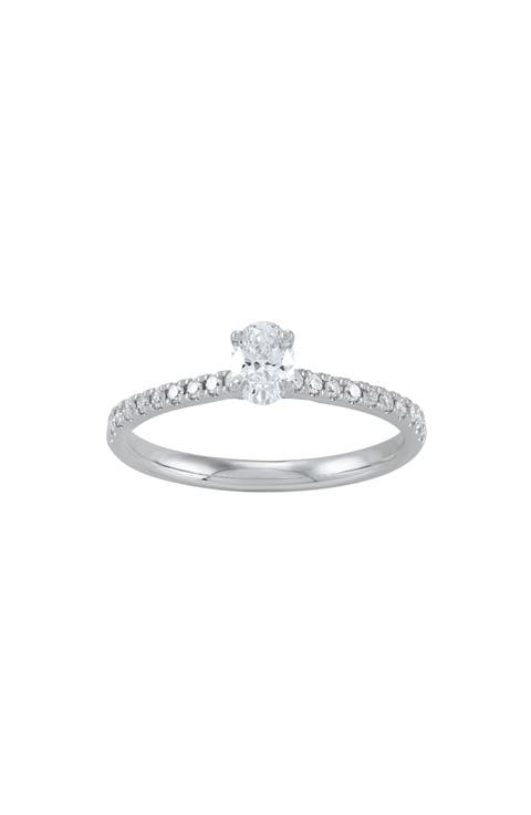 10K White Gold Oval Lab Grown Diamond Solitaire Ring