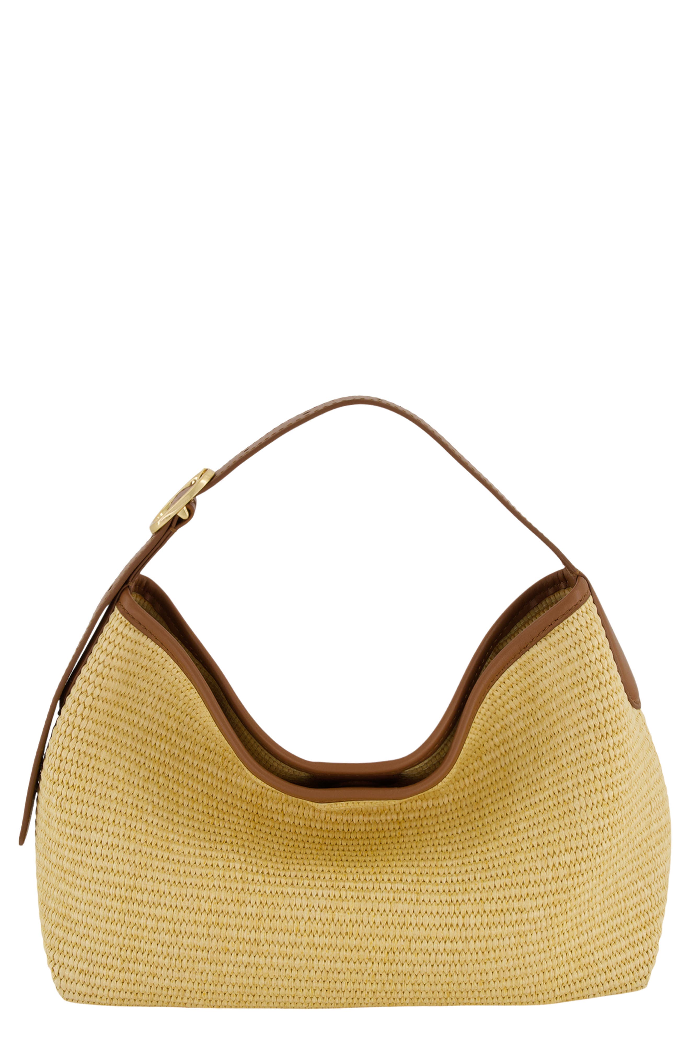 Vince Small Vivian Raffia Hobo Bag, Main, color, Natural