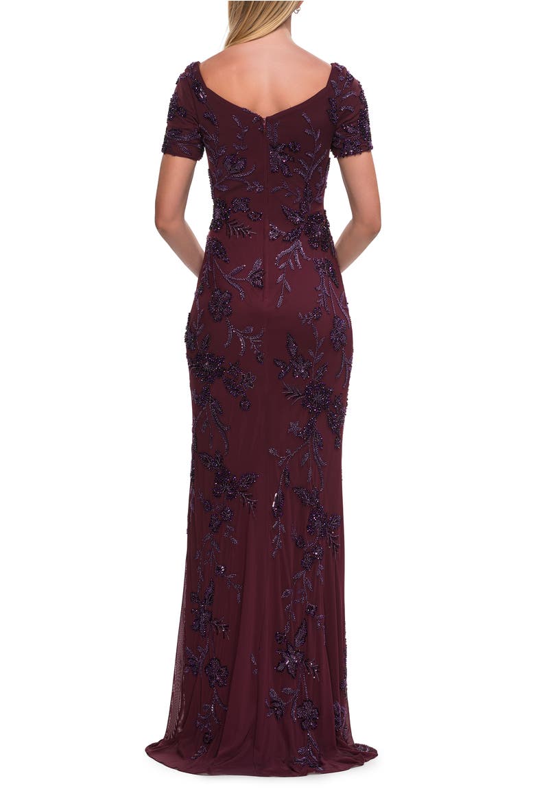 Beaded Floral Gown with Sweetheart Neckline, Alternate, color, Dark Berry