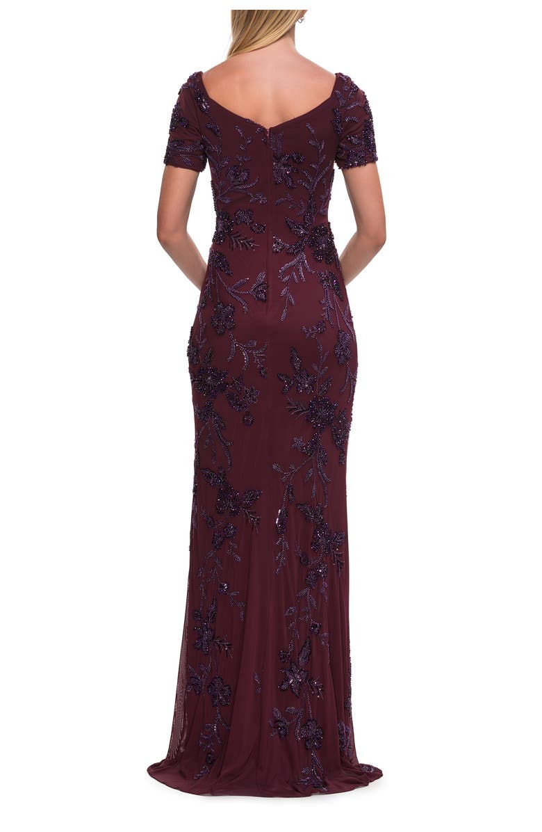 La Femme Beaded Floral Gown with Sweetheart Neckline, Alternate, color, Dark Berry