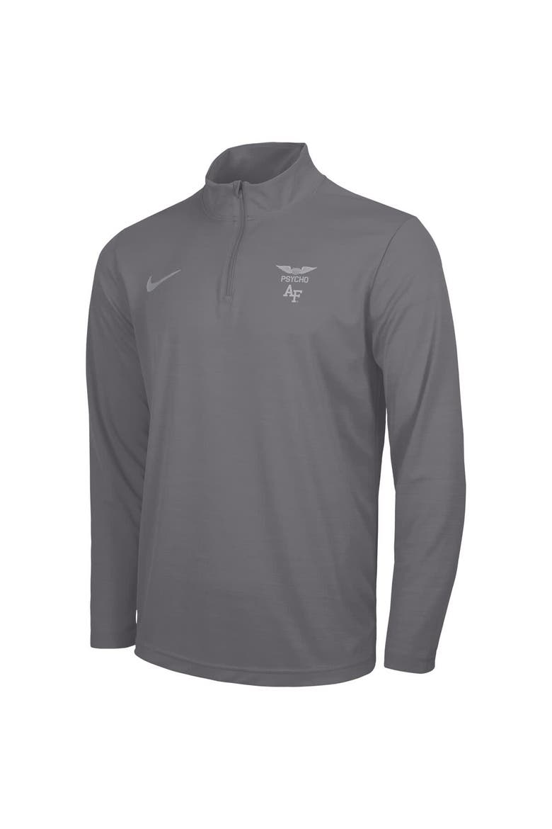 Men's Nike Charcoal Air Force Falcons APLS Fighting Falcon Collection Dri-FIT Intensity Quarter-Zip Pullover, Alternate, color, Charcoal
