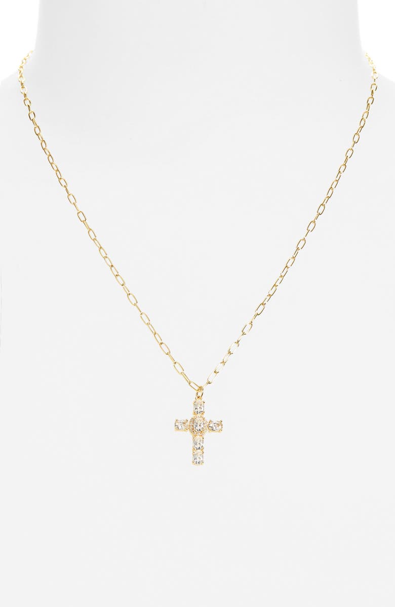 Argento Vivo Sterling Silver CZ Cross Pendant Necklace, Alternate, color, Gold