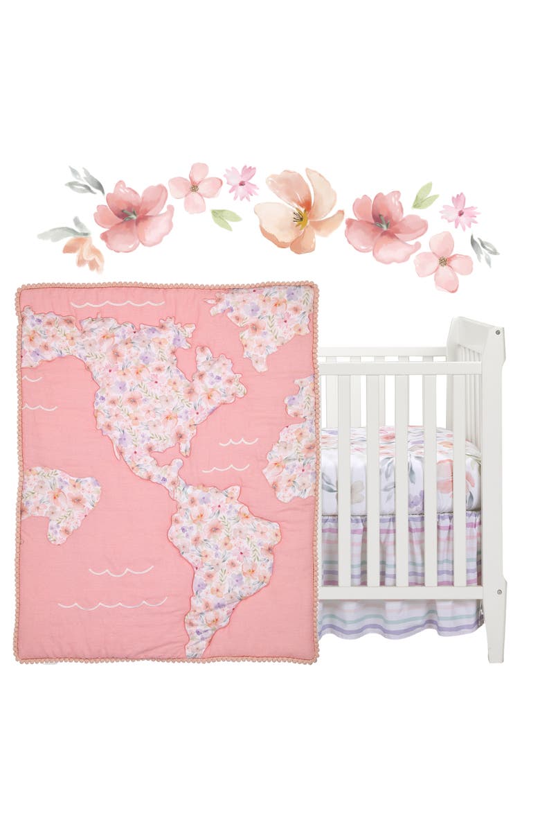 Lambs & Ivy Girls Rule the World Floral 4-Piece Baby Crib Bedding Set, Main, color, Pink