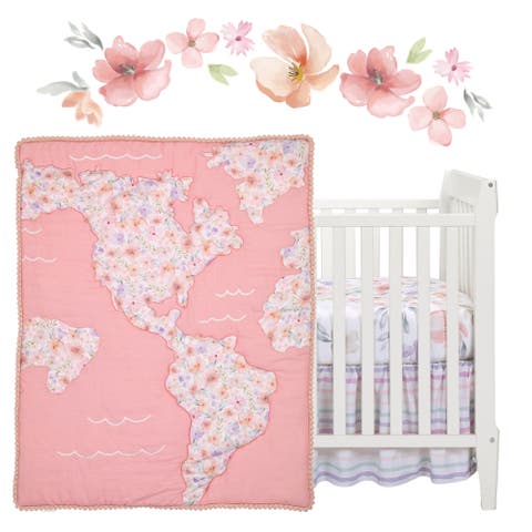 Girls Rule the World Floral 4-Piece Baby Crib Bedding Set