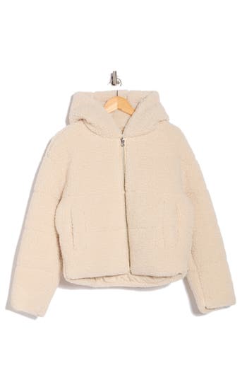 Hudson Jeans Faux Shearling Hooded Jacket In Brown