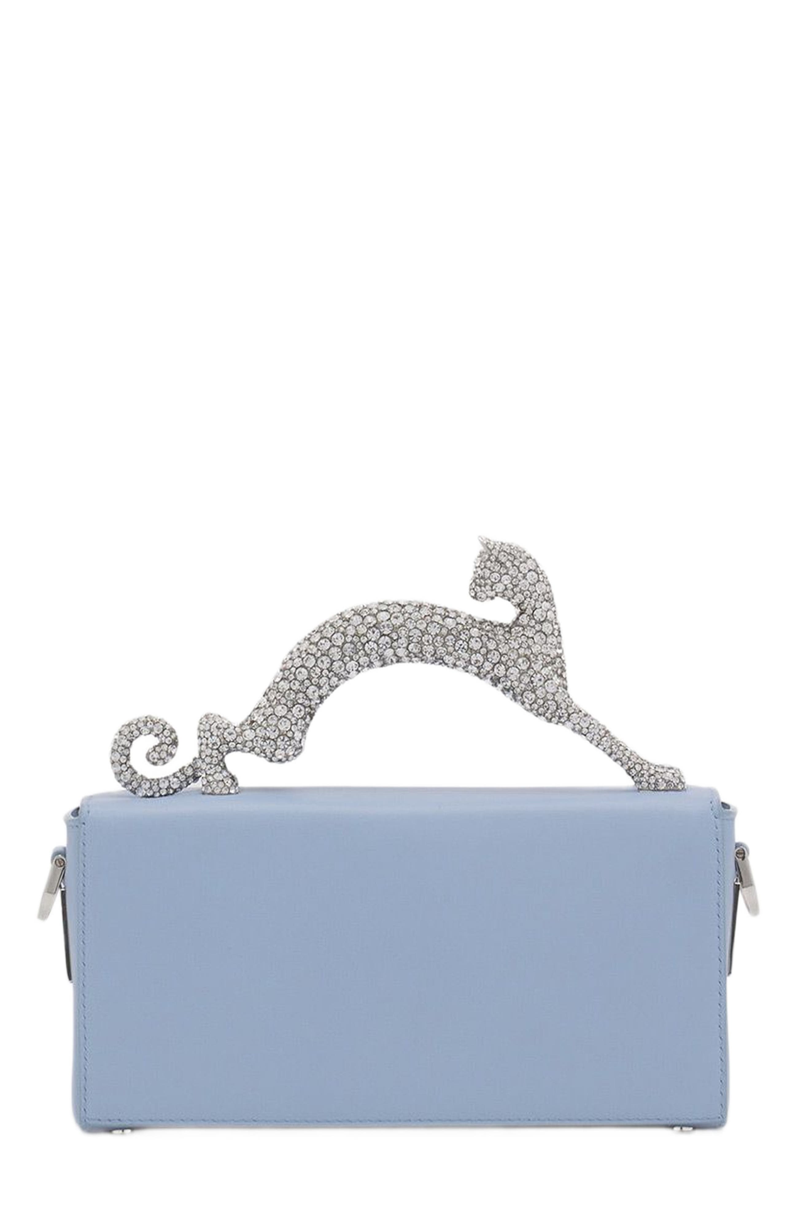 Lanvin Nano Pencil Cat Bag In Leather And Rhinestone, Alternate, color, 