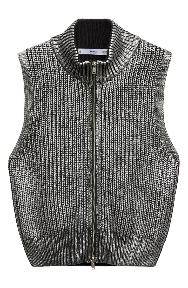 MANGO Metallic Stand Collar Zip-Up Sweater Vest, Alternate, color, 