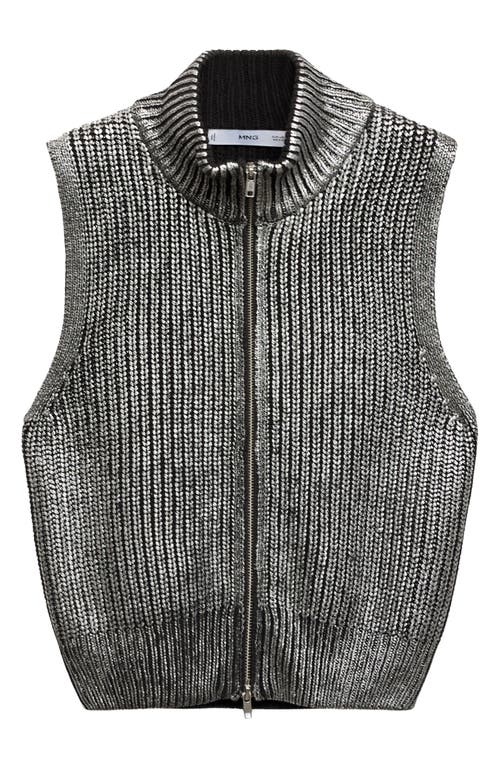 Mango Metallic Stand Collar Zip-up Sweater Vest In Silver