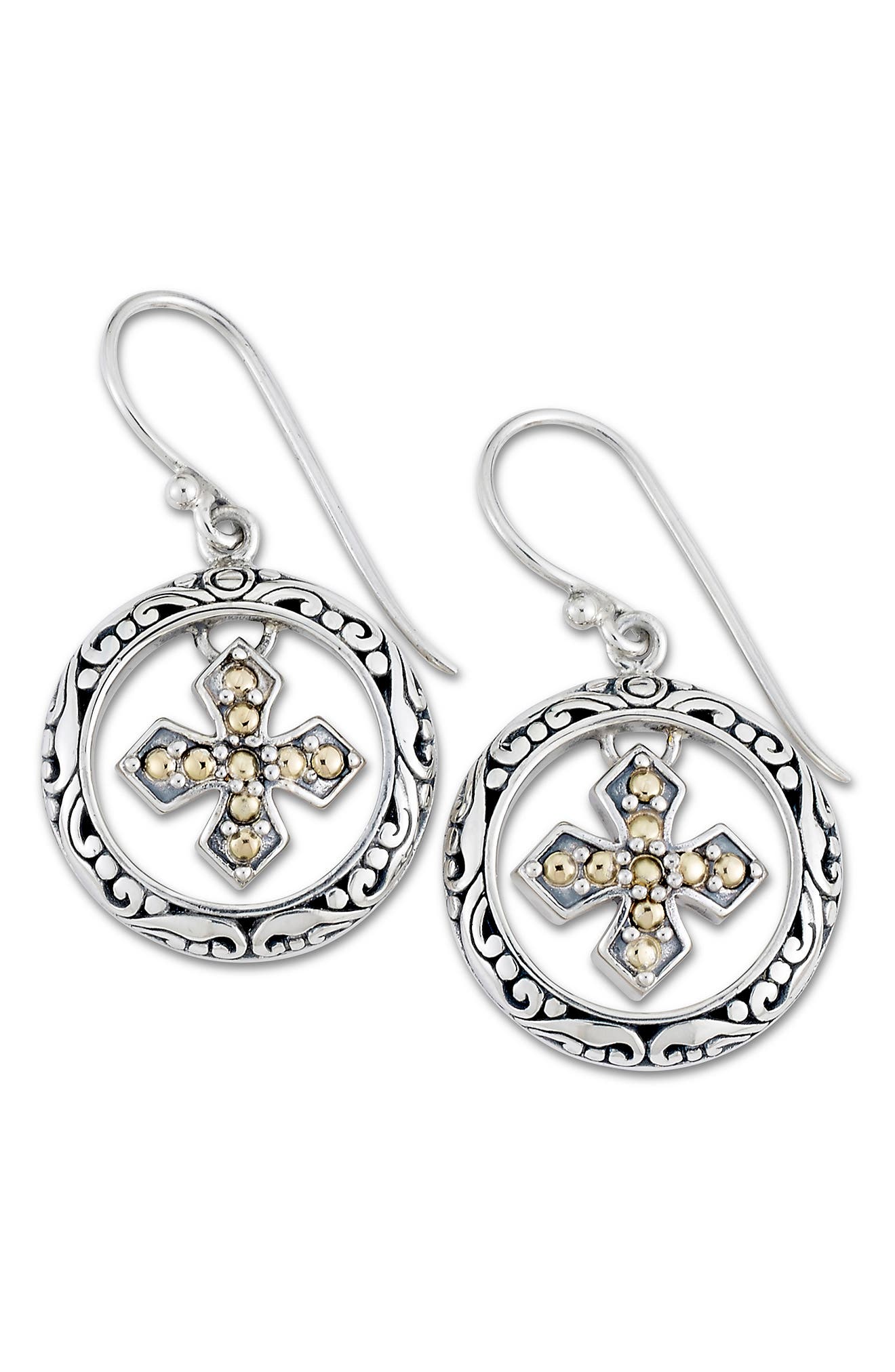 SAMUEL B. Sterling Silver & 18K Gold Cross Earrings