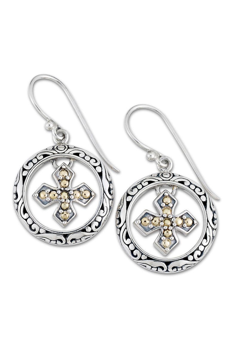 Sterling Silver & 18K Gold Cross Earrings, Main, color, SILVER AND GOLD
