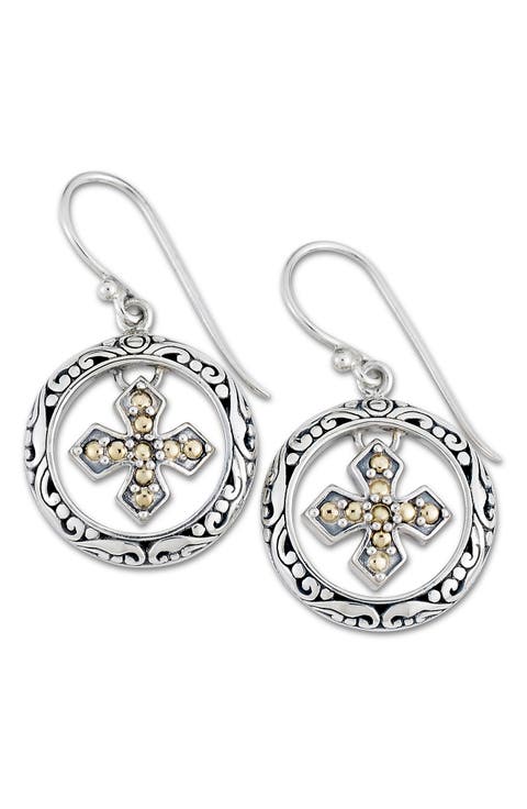 Sterling Silver & 18K Gold Cross Earrings