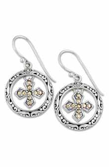 SAMUEL B. Sterling Silver & 18K Gold Cross Earrings