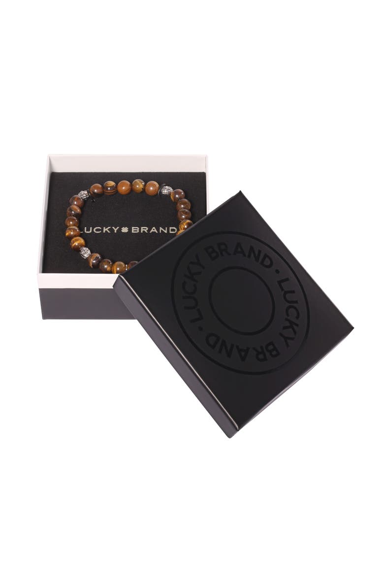 Tigers Eye Beaded Elastic Bracelet, Alternate, color, brown