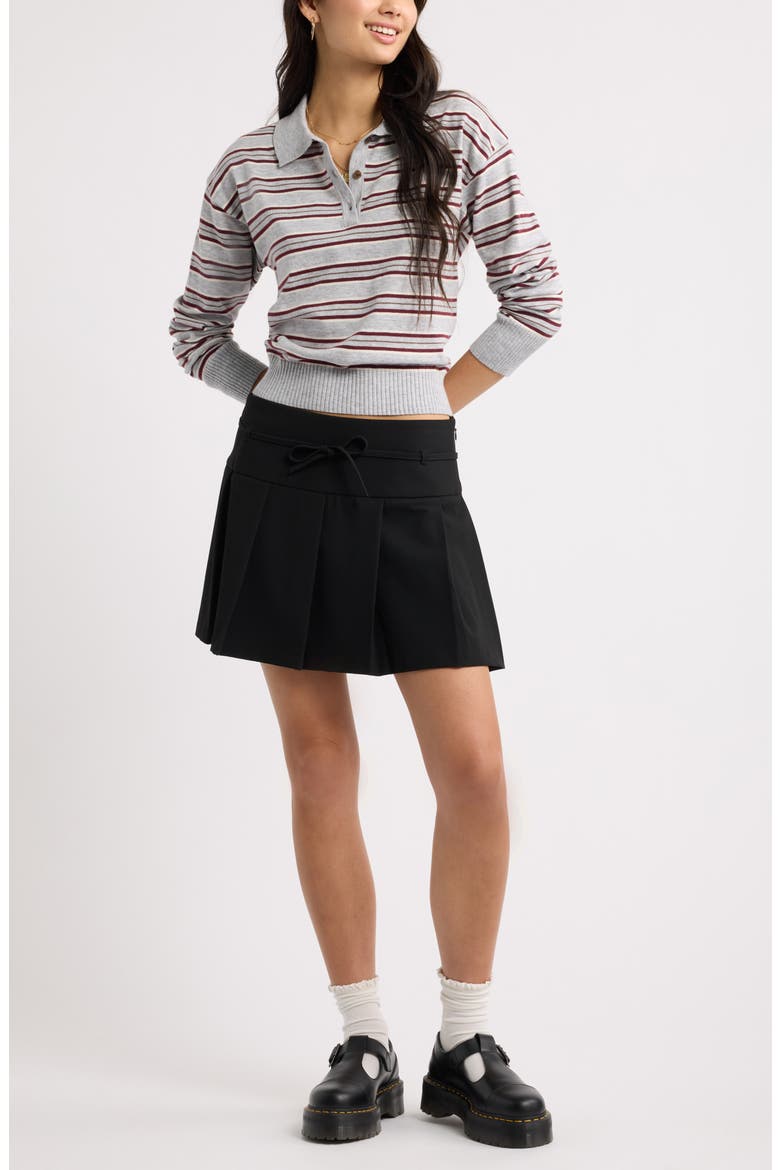 Pleated Belted Plaid Minskirt, Alternate, color, BLACK