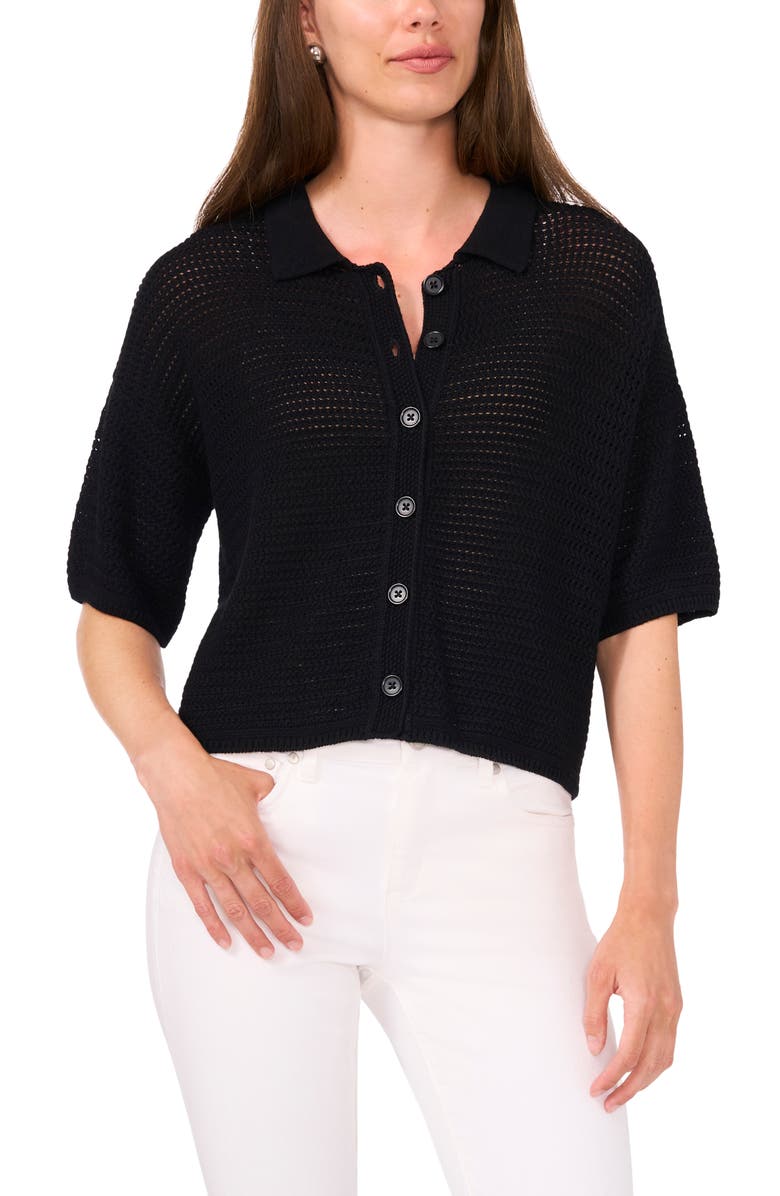 Halogen<sup>®</sup> Cotton Short Sleeve Cardigan, Alternate, color, Rich Black 060