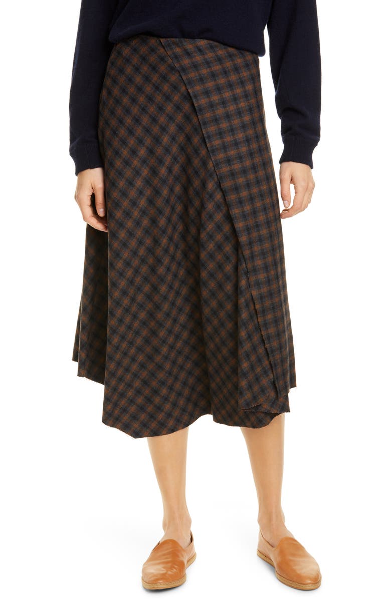 Vince Drape Front Check Plaid Skirt, Main, color,