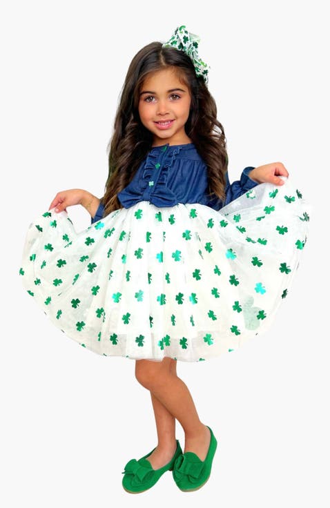 Lucky Chambray Shimmer Clover Dress (Toddler, Little Kid & Big Kid)