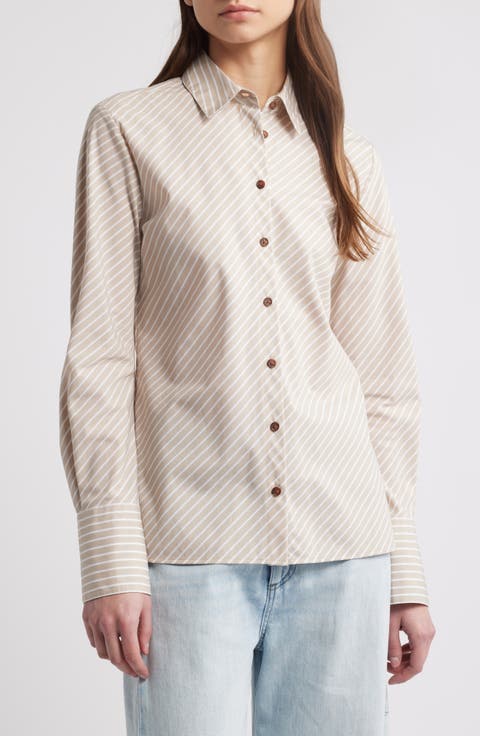 Stripe Cotton Button-Up Shirt