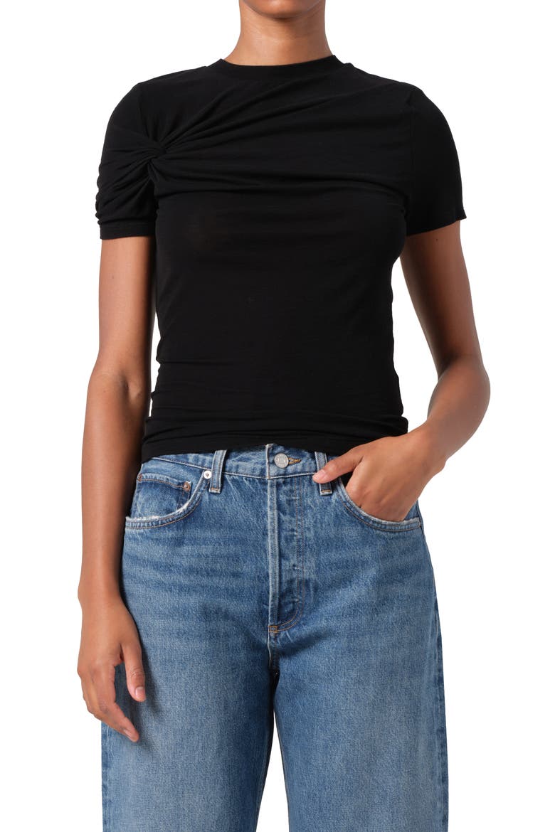 Lissa Twist Front T-Shirt, Main, color, BLACK