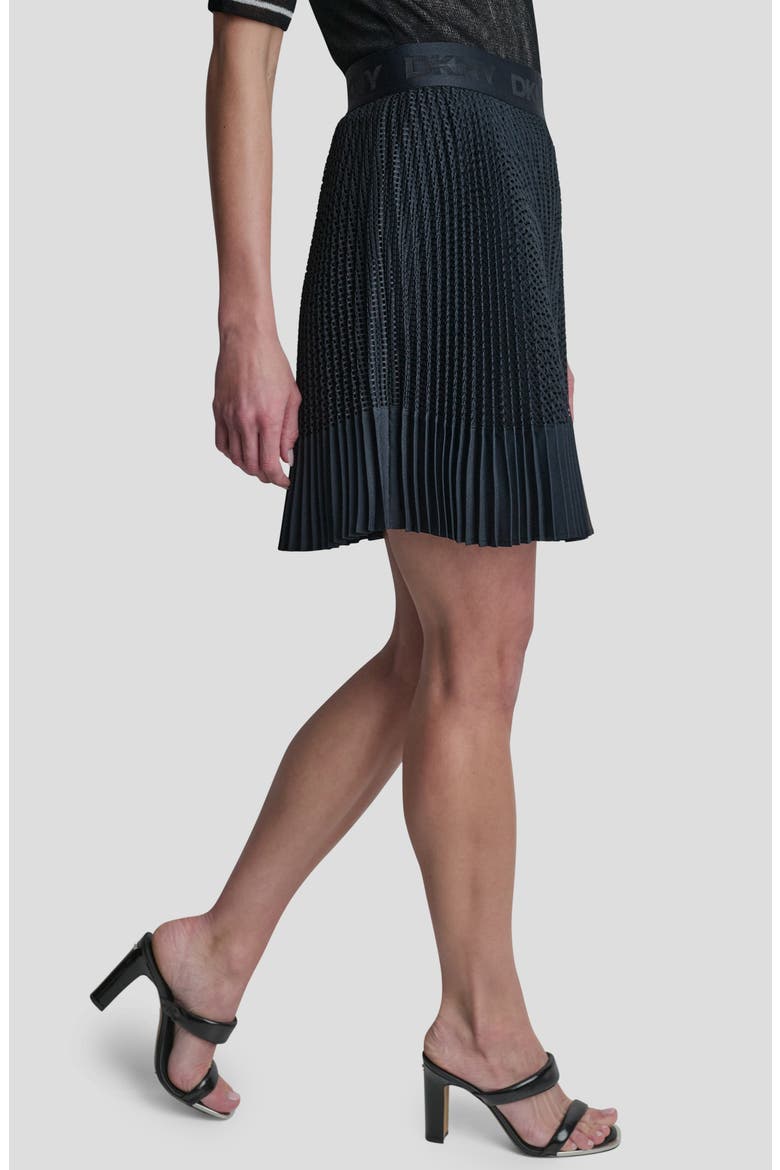 Logo Band Mixed Media Pleated Miniskirt, Alternate, color, NAVY