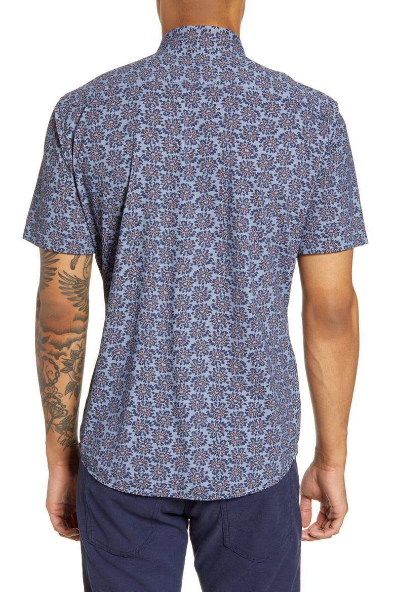 Robb Sharp Fit Floral Stretch Short Sleeve Button-Up Shirt, Alternate, color, BLUE
