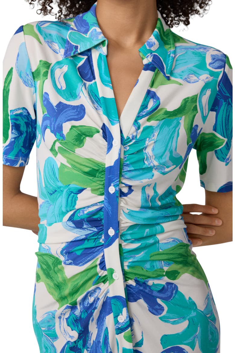 Zoey Floral Short Sleeve Ruched Midi Shirtdress, Alternate, color, COTE IBIZA BLUE