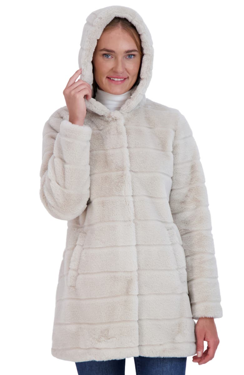 Sebby Hooded Faux Fur Jacket, Alternate, color, Beige