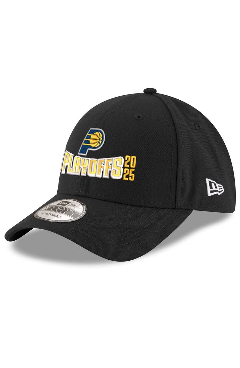 New Era Men's New Era Black Indiana Pacers 2025 NBA Playoffs 9FORTY A-Frame M-Crown Adjustable Hat, Main, color, 