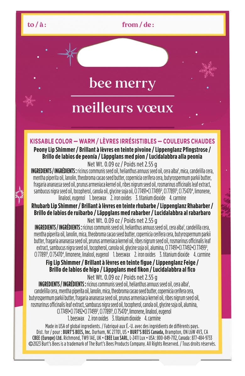Burt's Bees Kissable Color Warm Collection 3-Piece Lip Shimmer Gift Set, Alternate, color, 
