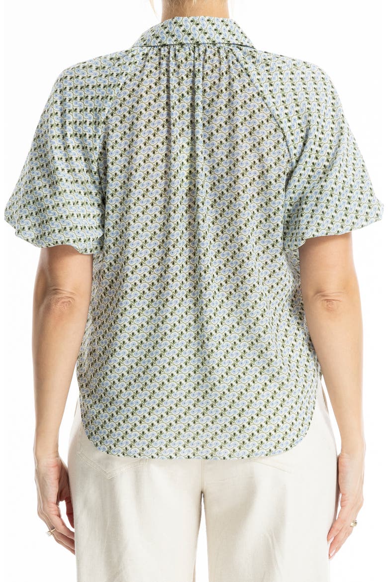 Boyfriend Fit Bubble Sleeve Button-Up Shirt, Alternate, color, CREAM BLUE DAISY LOOPS