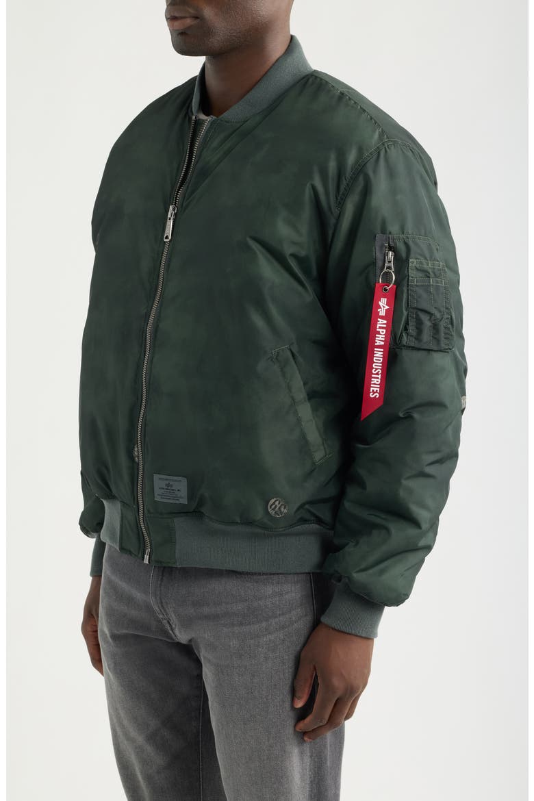 MA-1 Relaxed Bomber Jacket, Alternate, color, DEEP FOREST PIN PRINT