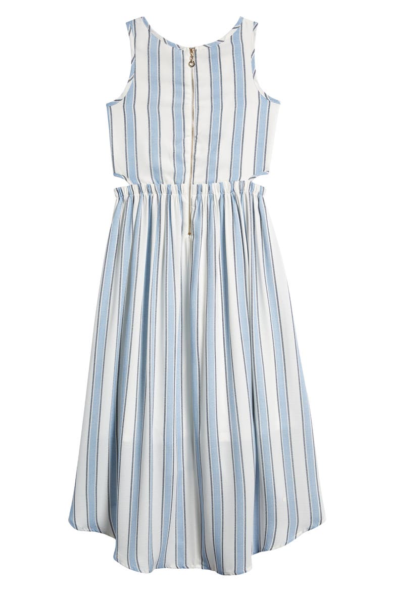 Kids' Stripe Sleeveless High-Low Cutout Dress, Alternate, color, WHITE