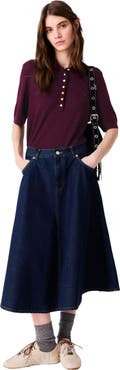 maje Mid-length flared denim skirt