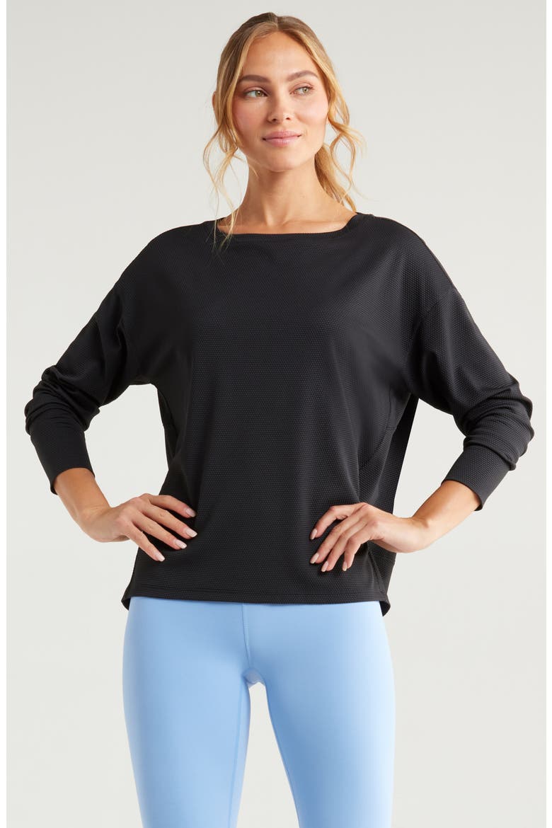Textured Equilibrium Long Sleeve T-Shirt, Main, color, BLACK