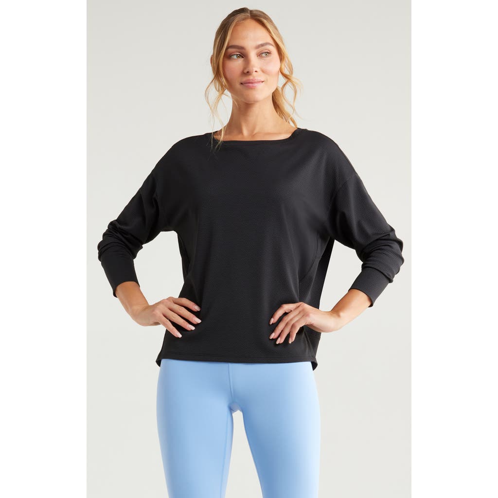 Zella Textured Equilibrium Long Sleeve T-shirt In Black