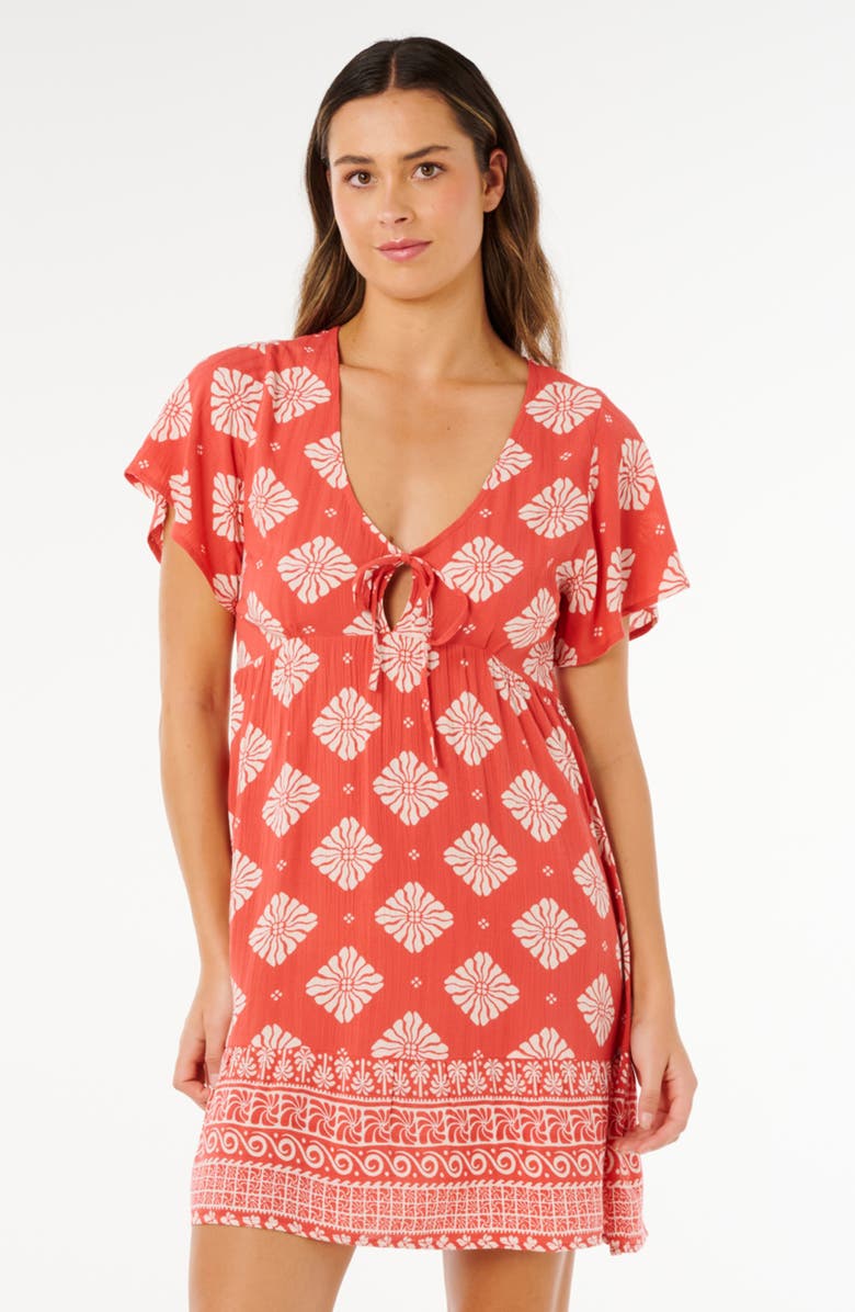 Rip Curl Ventura Print Tiered Minidress, Alternate, color, Red