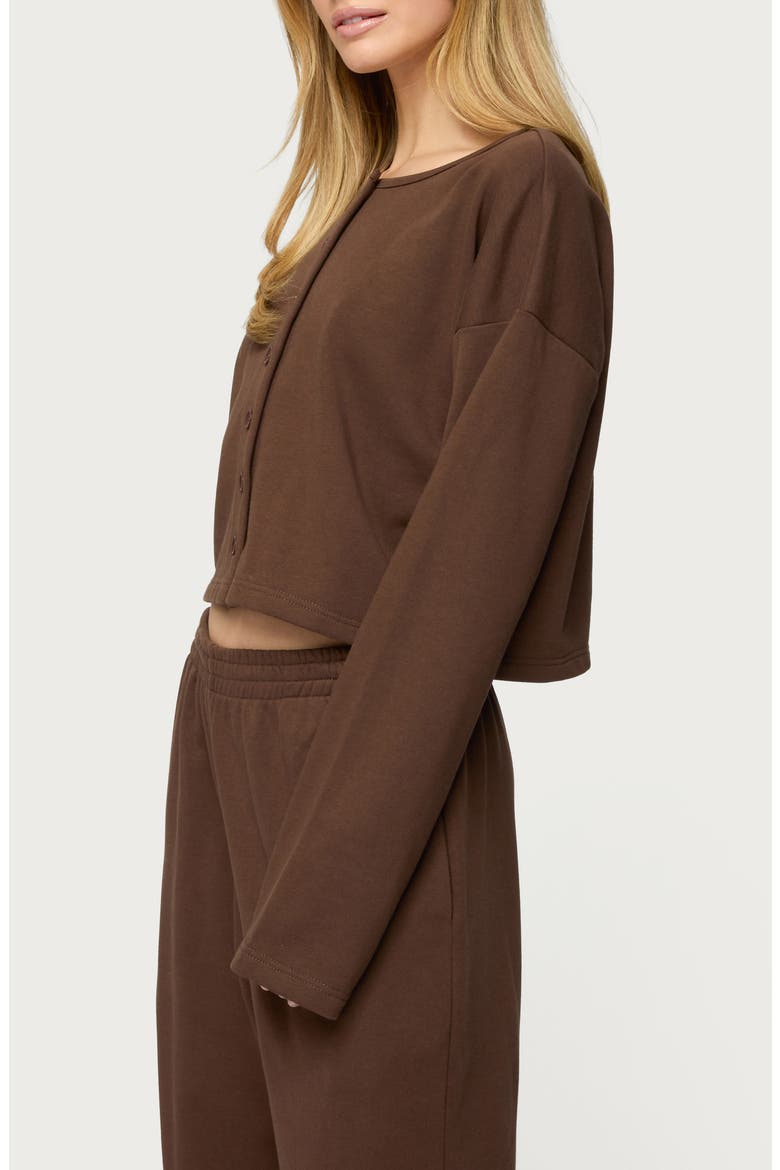 Binah French Terry Crop Cardigan, Alternate, color, DARK-BROWN