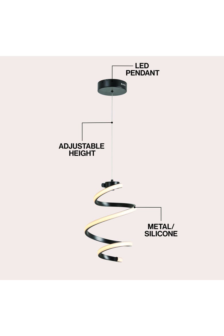 Whirl 11" 1-Light Modern Minimalist Metal Helix Swirl Abstract Integrated LED Pendant, Black, Alternate, color, Black
