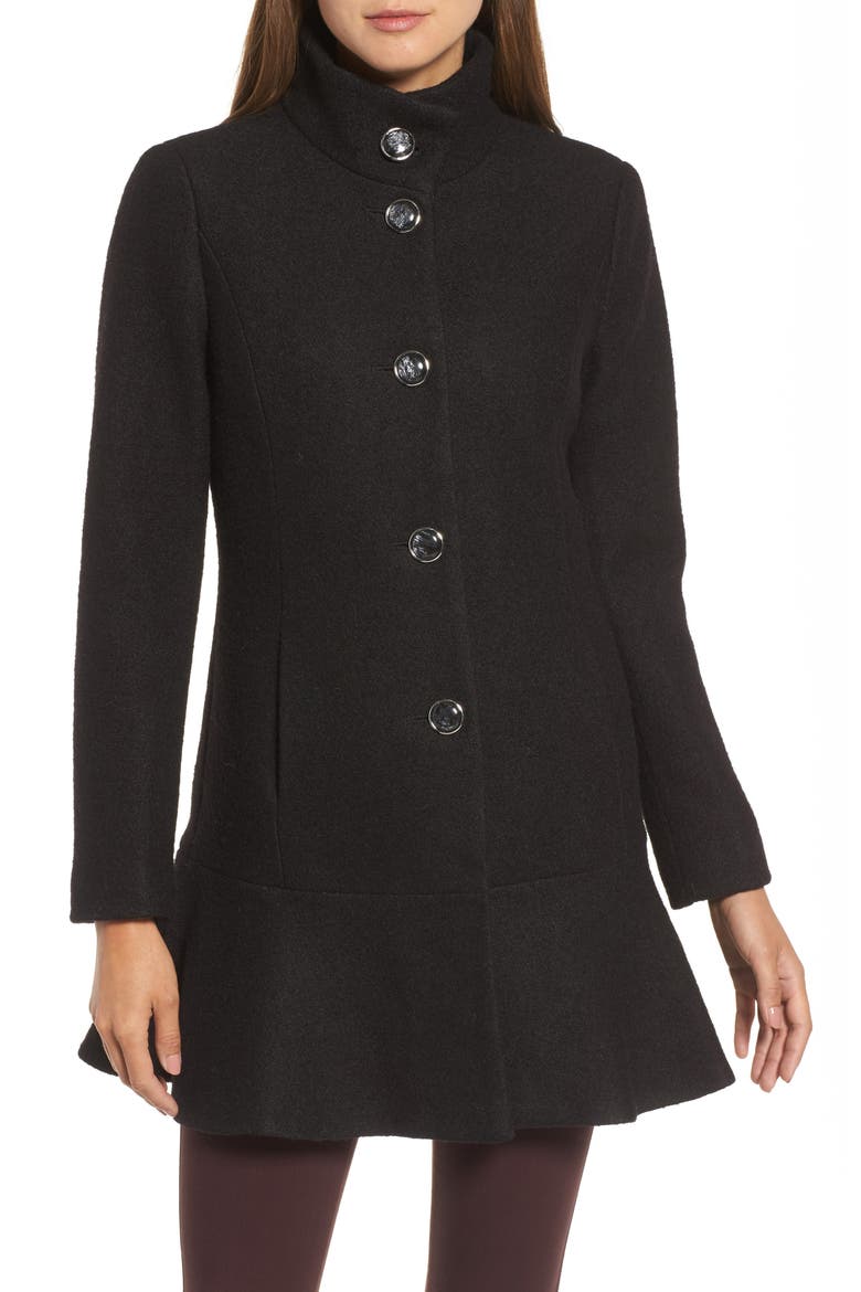 Single Breasted Ruffle Hem Coat, Alternate, color, BLACK