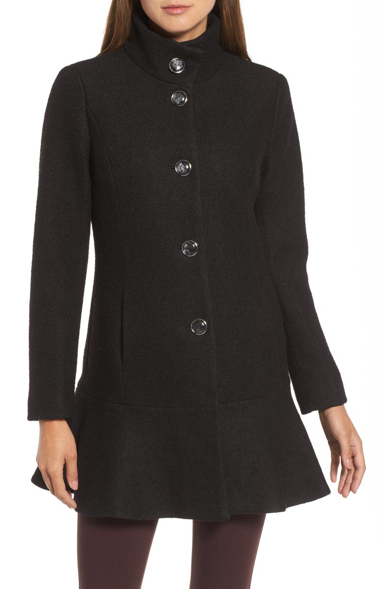 Kensie Single Breasted Ruffle Hem Coat, Alternate, color, 